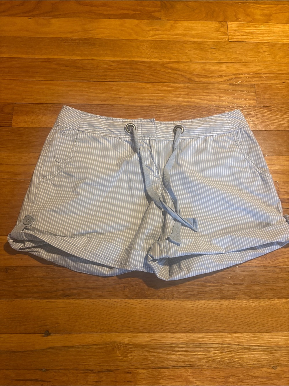 New York & Company Light Blue Striped Drawstring Shorts